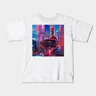 Futuristic Cyberpunk Cityscape Kids T-Shirt